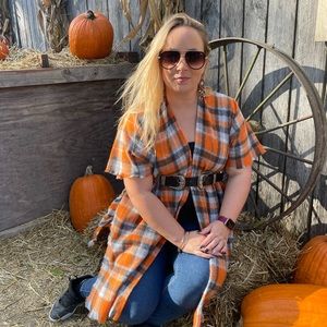 Orange plaid blanket wrap - one size